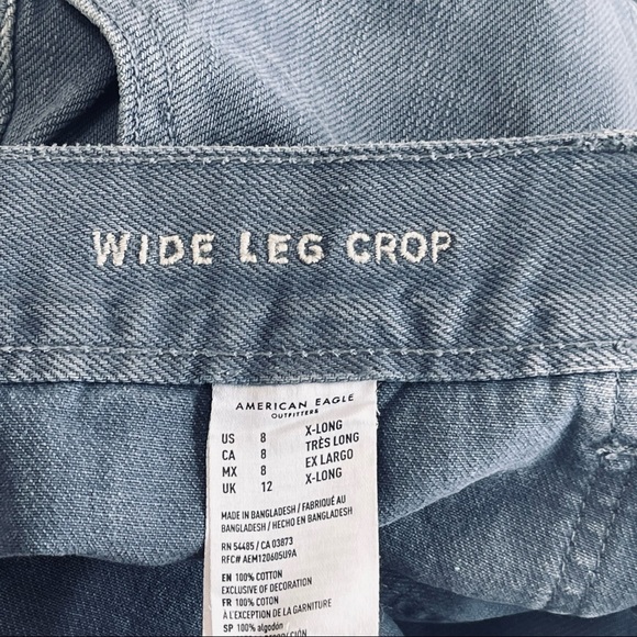 American Eagle wide leg crop pants blue denim jeans 8 X LONG loose wide legged - Picture 11 of 15